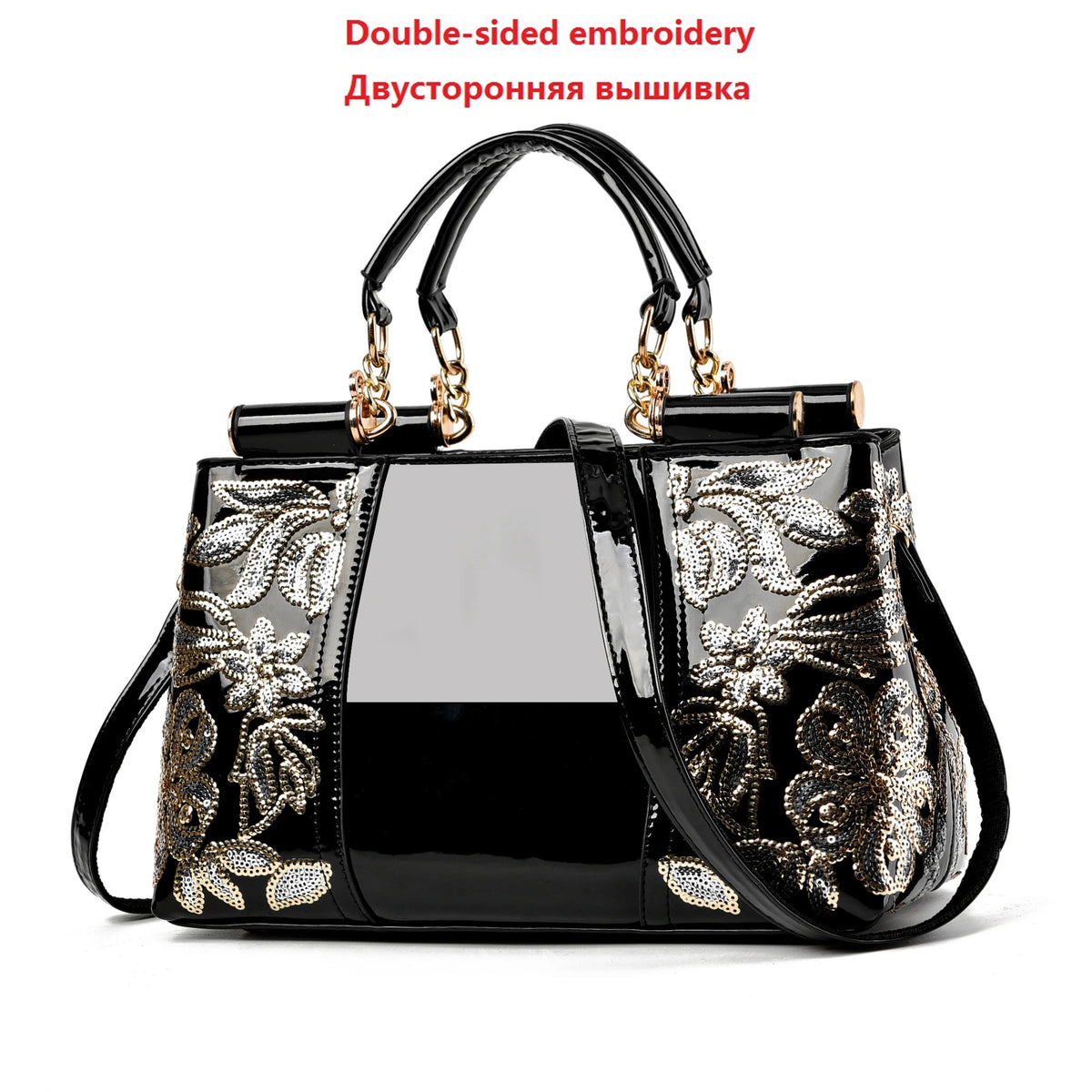 New Patent Leather Shiny Women’s Bag | Luxury Designer Atmospheric Handbag | High-Gloss Fashion Shoulder & Messenger Bag | Sophisticated Large Capacity Saffiano Satchel (Model 19NBY-124) Luxegan