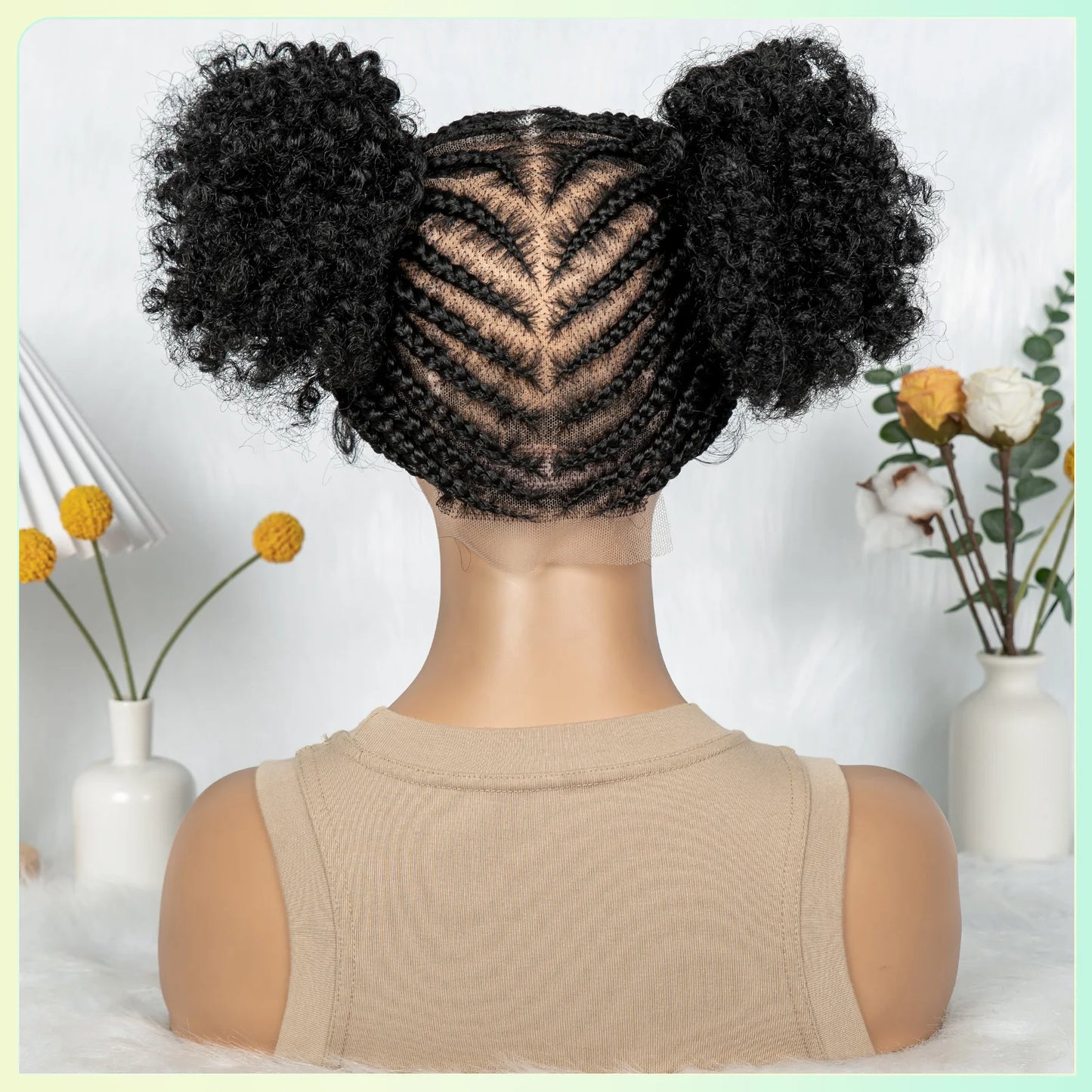 HD Full Lace Cornrow & Box Braid Wig with Double Buns | Transparent Lace Synthetic Hair for Black Women & Girls Luxegan