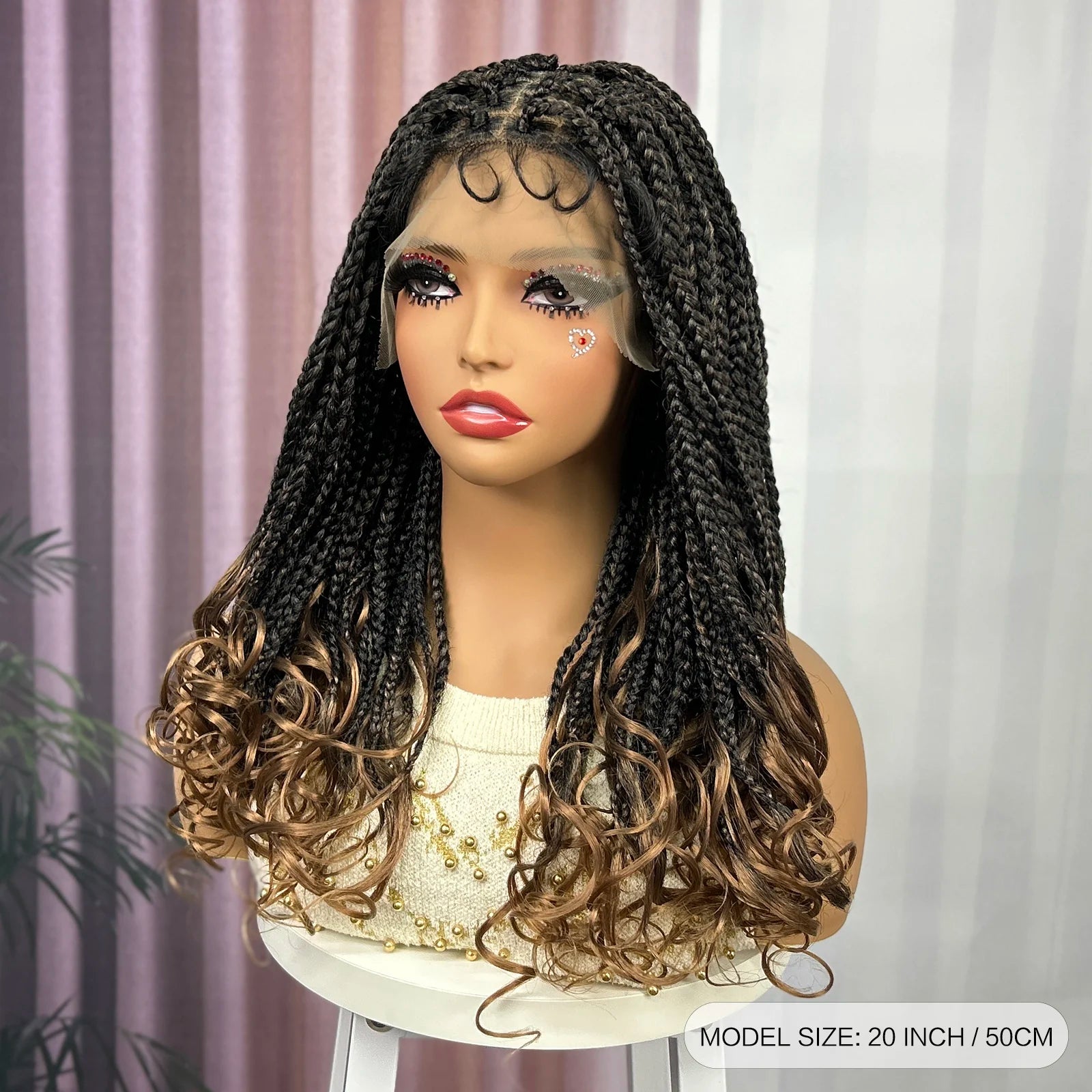 Ombre Knotless Box Braided Wig with Wavy Ends - Lace Front Braided Wig with Baby Hair for Black Women
