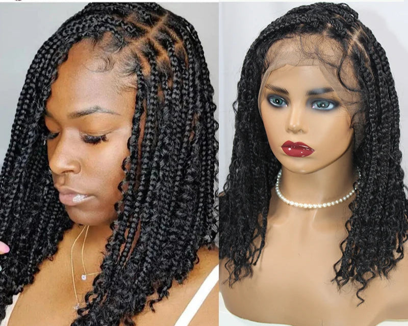 12" Goddess Boho Bob Braids Wig | 360 Lace Frontal | Curly Ends | Ombre & Color Options | Baby Hair