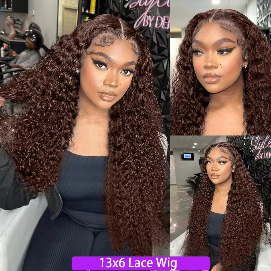30 & 36-Inch Chocolate Brown Deep Wave HD Lace Wig | Sophisticated 13x6 & 13x4 Transparent Frontal | Elegant "100% Brazilian Remy" Silhouette | "Dignified" Pre-Plucked Water Wave Human Hair for Radiant Versatile Styling Luxegan