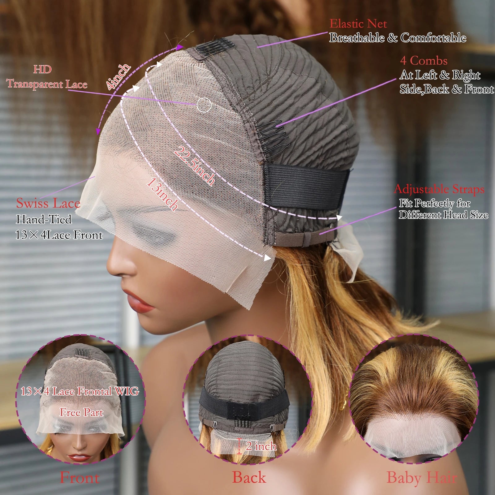 Ombre 4/27 Highlight Straight Bob Wig | 13x4 Transparent Lace Front Remy Human Hair Wig for Black Women Luxegan