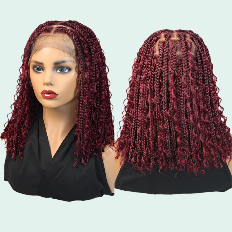 12" Goddess Boho Bob Braids Wig | 360 Lace Frontal | Curly Ends | Ombre & Color Options | Baby Hair