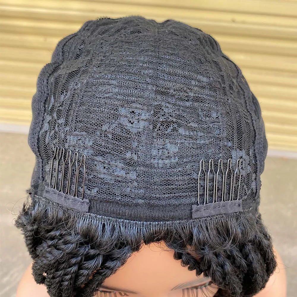 Ombre Red Box Braided Bob Wig | Short Crochet Braids | Kinky Twist Style | Heat Resistant Synthetic Hair | African Braiding Wig