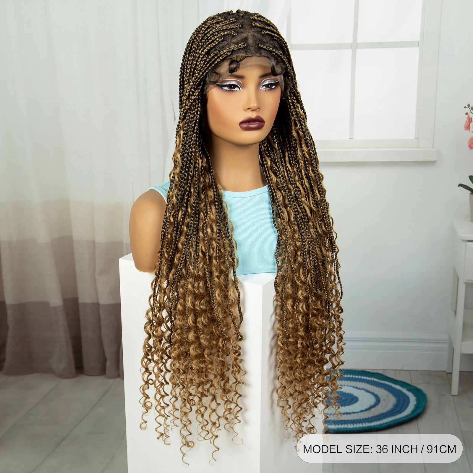 36" Ombre Boho Knotless Braids Wig | Curly Ends | HD Full Lace | Baby Hair Luxegan