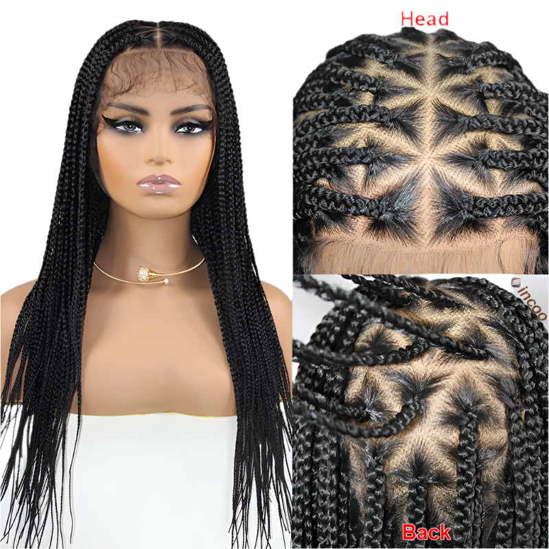 26" Triangle Box Braids Wig | Cornrow Accents | Knotless Braids | Lace Frontal | Synthetic Hair | Black Women
