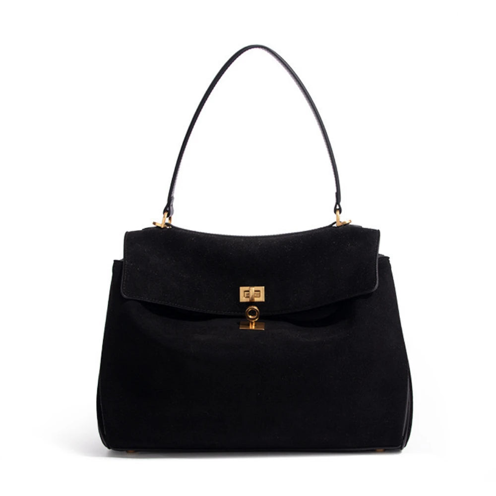 Chic Suede Leather Satchel | Soft Designer Shoulder Handbag Luxegan