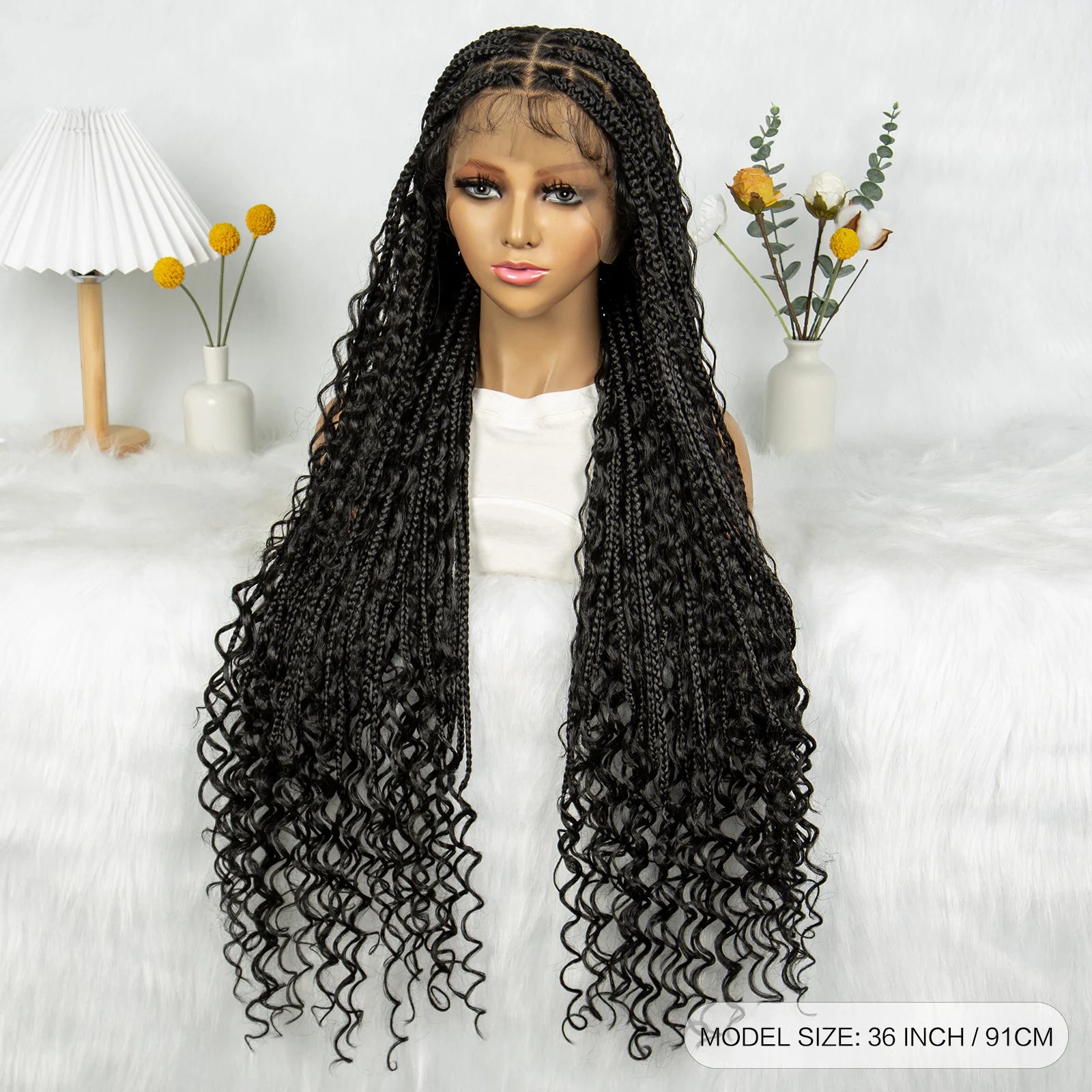 Transparent Full Lace Goddess Boho Box Braids Wig with Baby Hair Luxegan