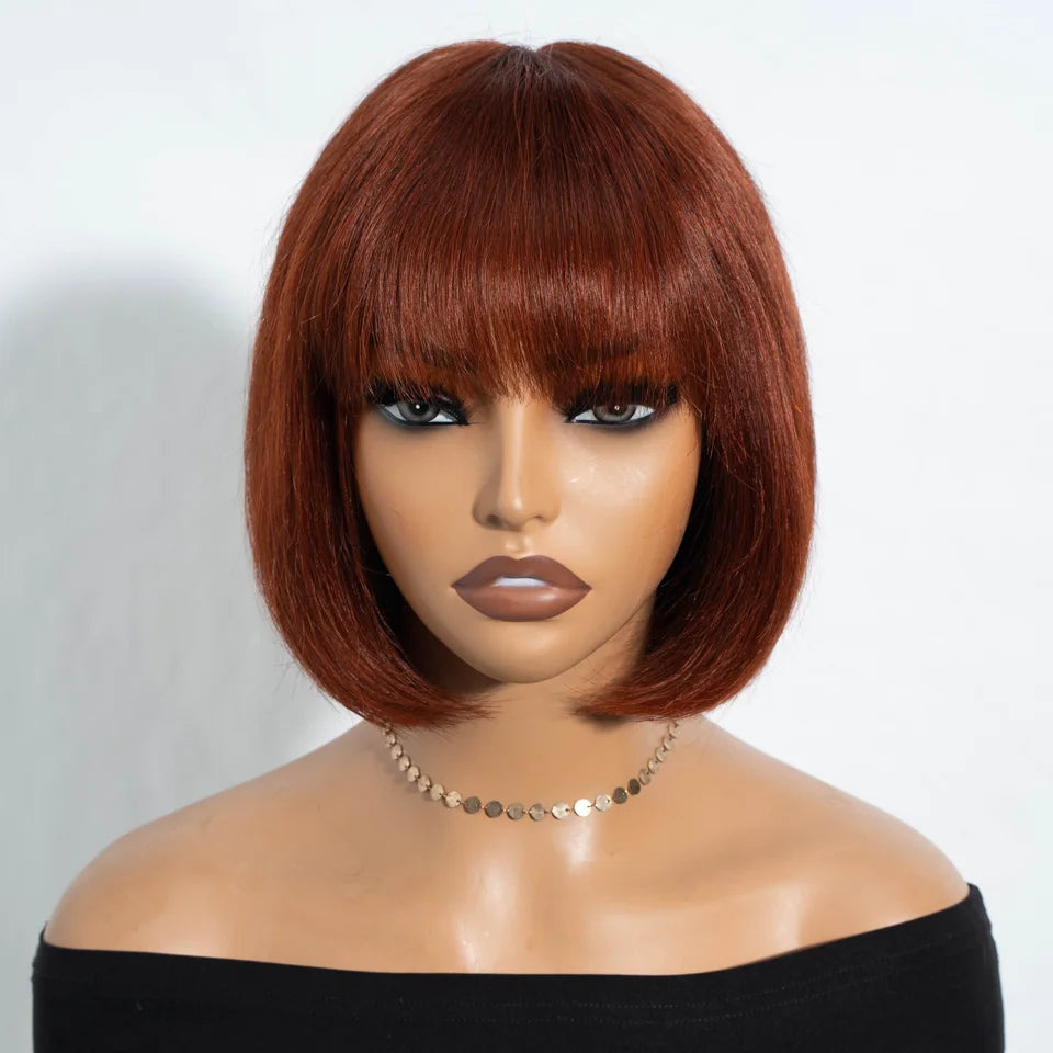 Ombre P4/30 Bob Wig with Bangs | 2.5"x1" Lace Top Straight Human Hair Luxegan