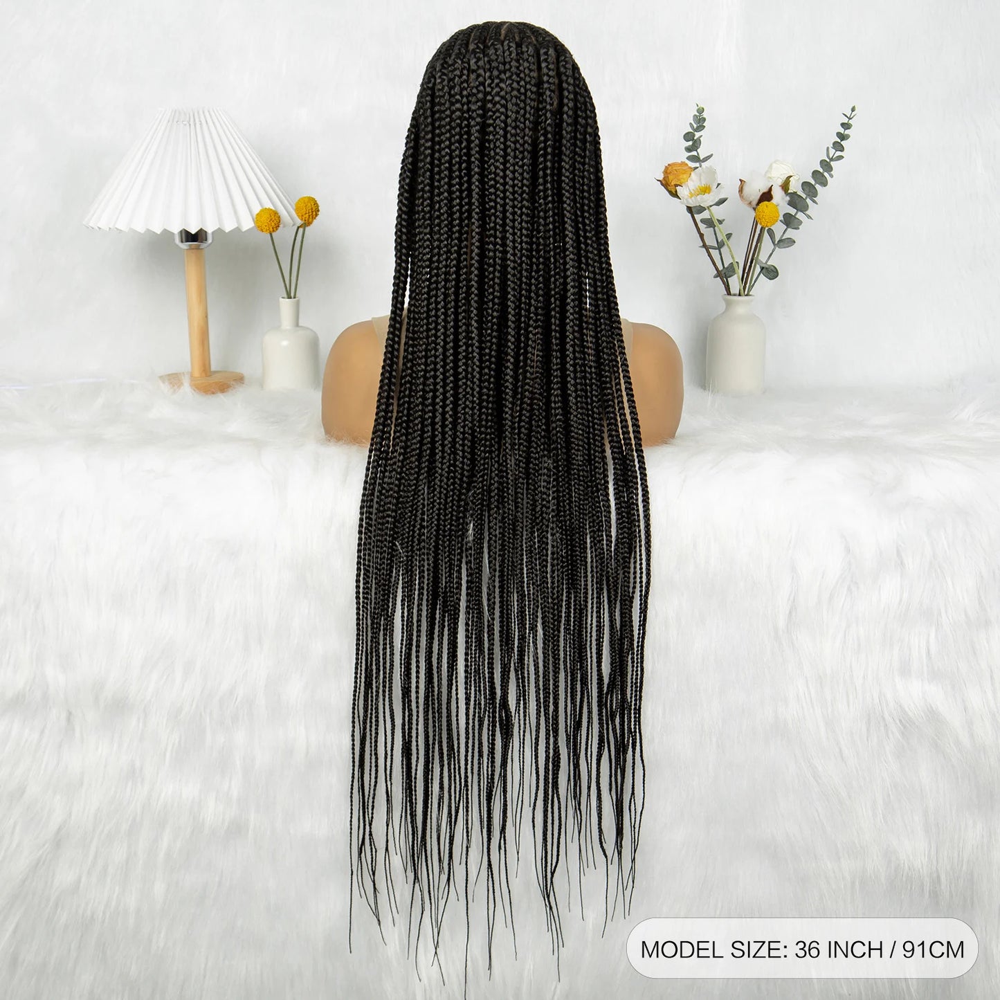 36" Cornrow Braided Full Lace Wig | Knotless Box Braids | Baby Hair | Synthetic Braiding Wig for Black Women