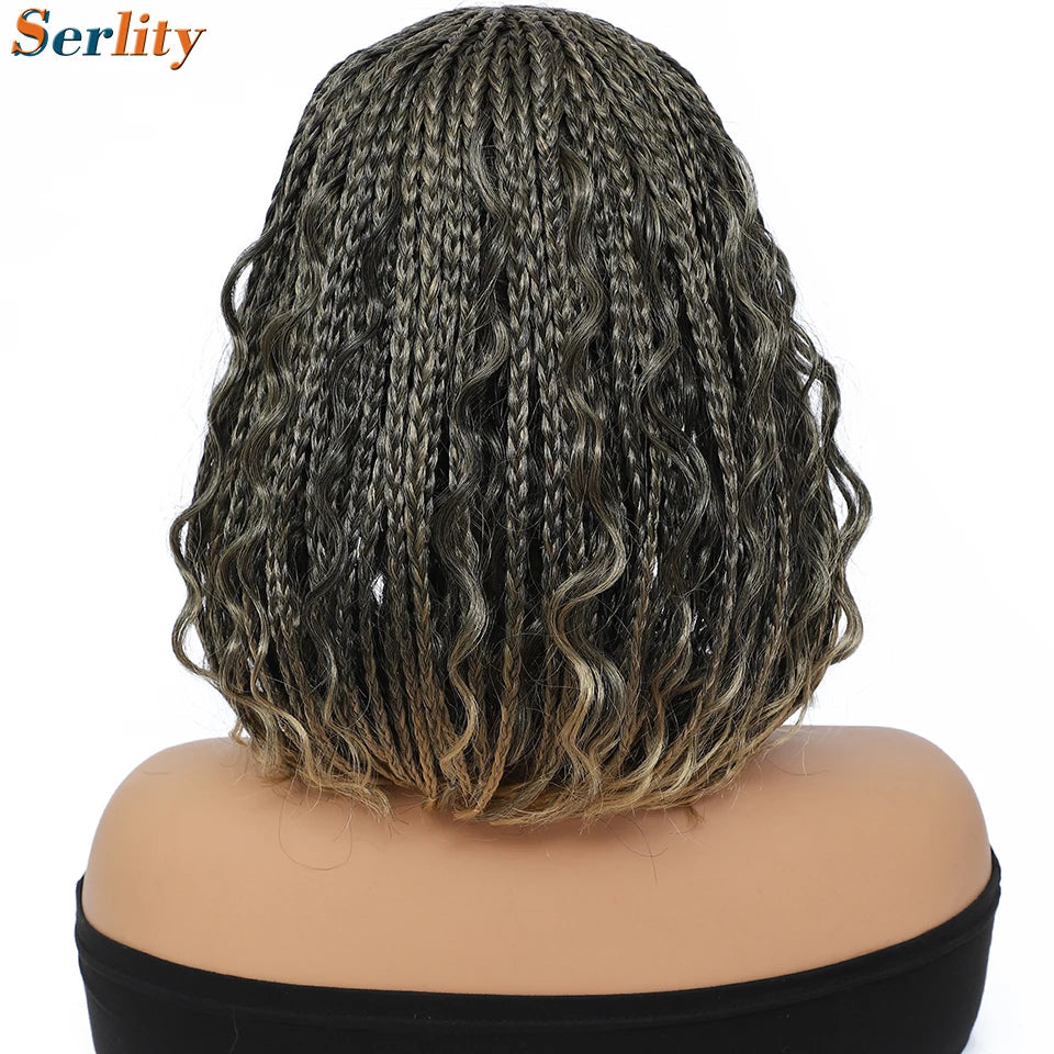 New Style Bob Box Braided Wigs For Black Women 12inches Synthetic Box Braids Crochet Hair Wigs On Sale Clearance Short Black Wig Luxegan