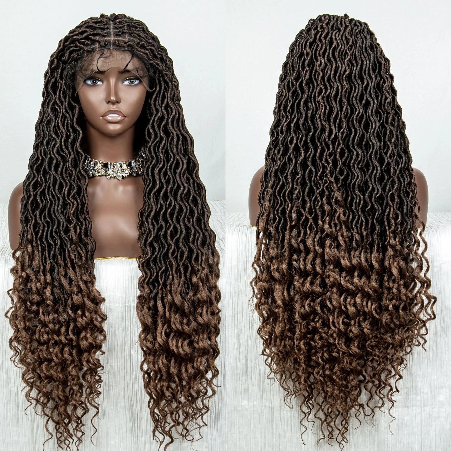 Colorful Dreadlocks & Water Wave Braids Wig | Lace Front | Baby Hair Luxegan