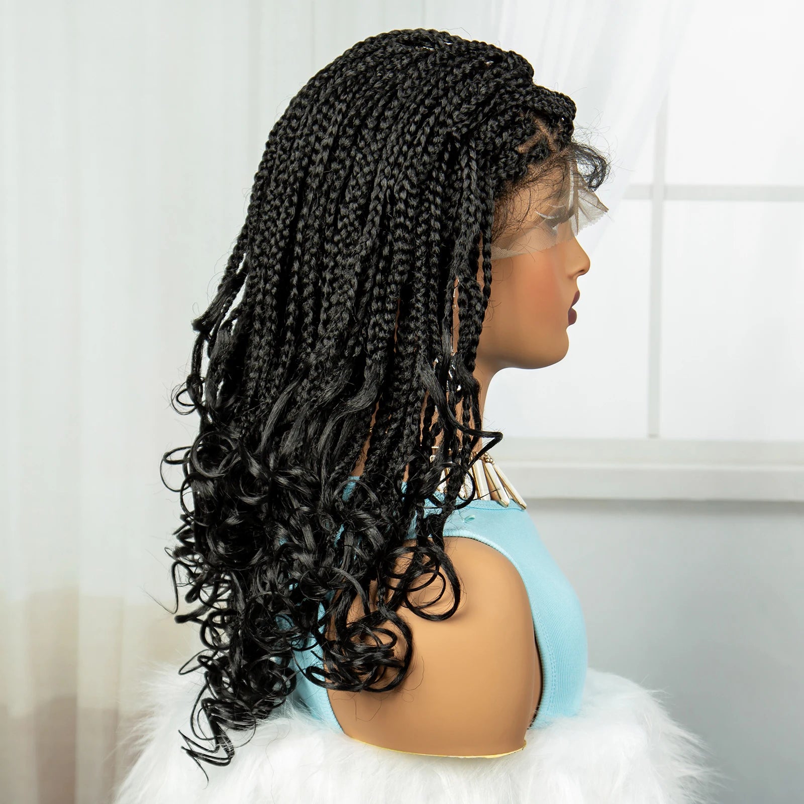 360° Full Lace Knotless Braids Wig with Wavy Ends | Baby Hair Luxegan
