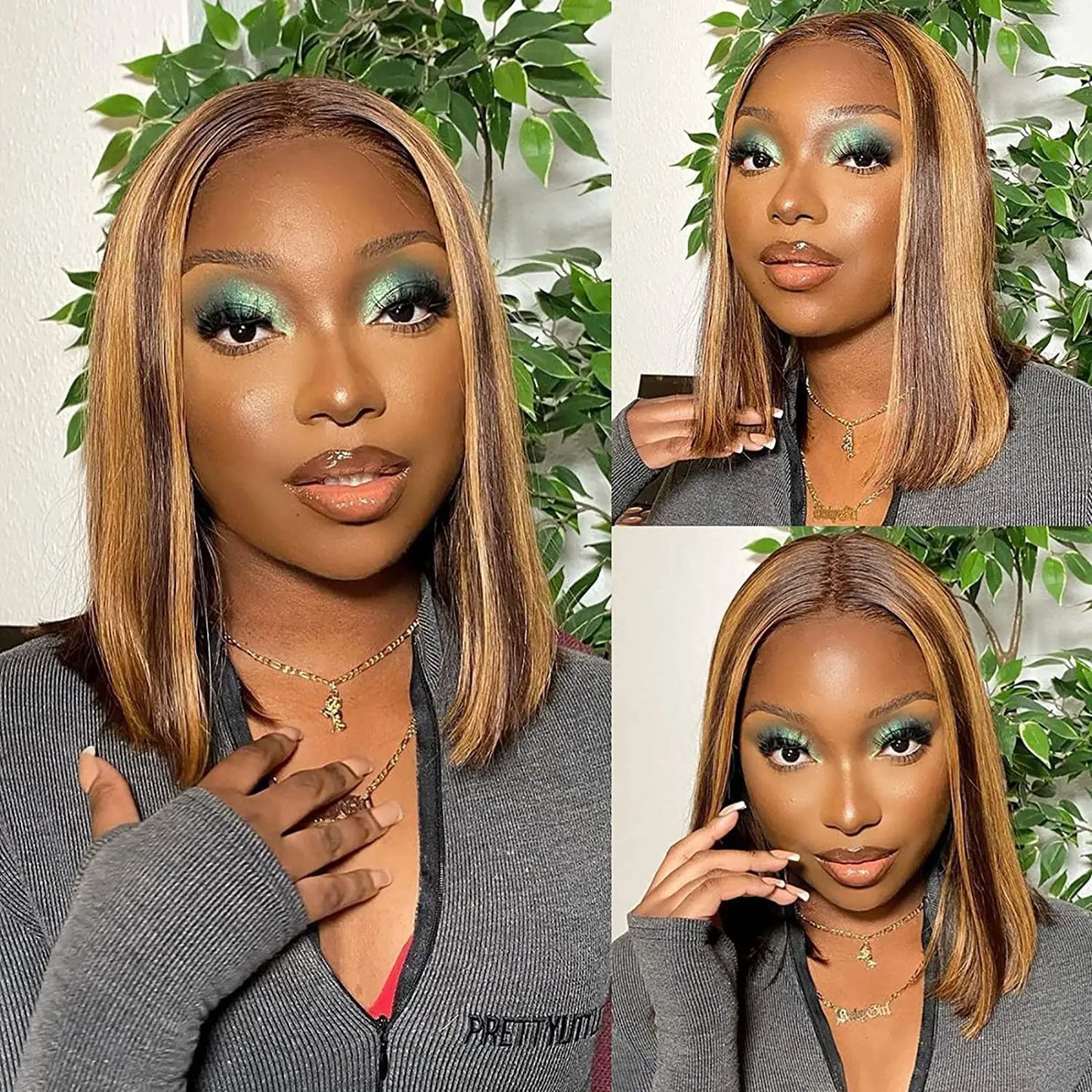 Ombre Honey Blonde & Red Wine Bob Wig | 13x4 HD Transparent Lace Front Human Hair Luxegan