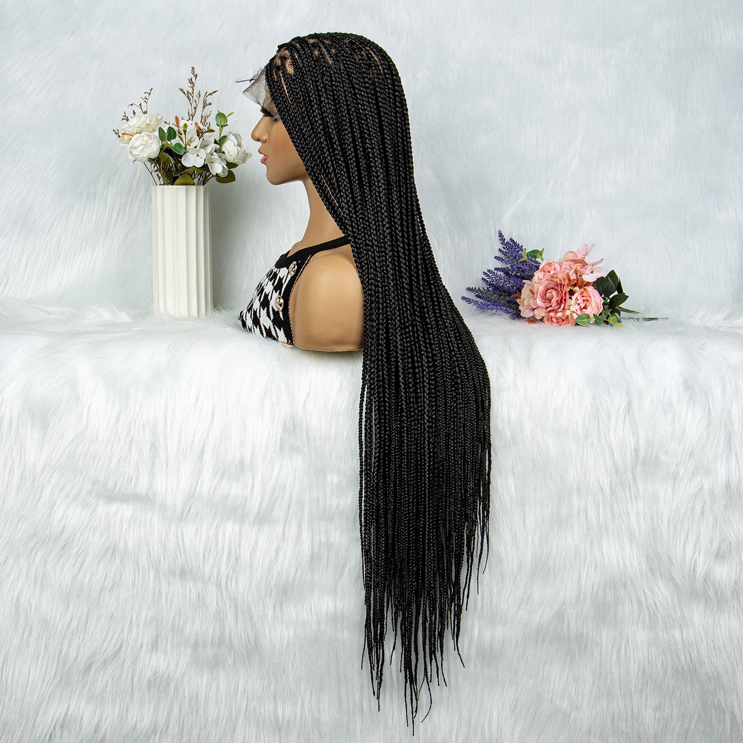 HD Full Lace Knotless Box & Cornrow Braided Wig | Transparent Lace | Synthetic Crochet Braids for Black Women Luxegan