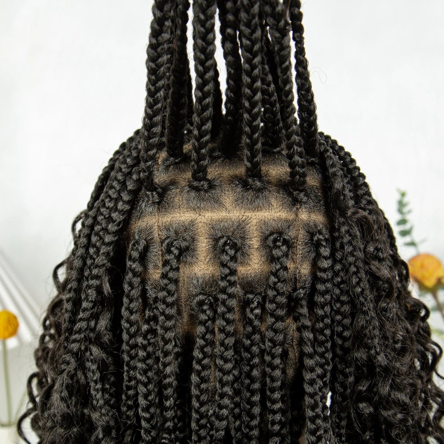 Short Bohemian Box Braids Wig | Full Lace | Curly Ends | Baby Hair | Synthetic Boho Wig Luxegan