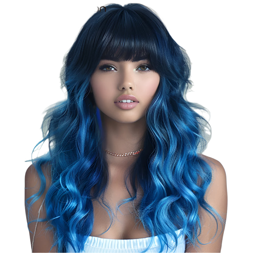 22" T1B/Purple Body Wave Wig with Bangs | "Put On & Go" Full Machine Made Human Hair Luxegan