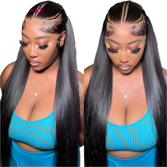 KissLove Pre-Braided Straight Lace Front Wig | HD Lace | Brazilian Remy Hair | Ready-to-Go | 26 Inches