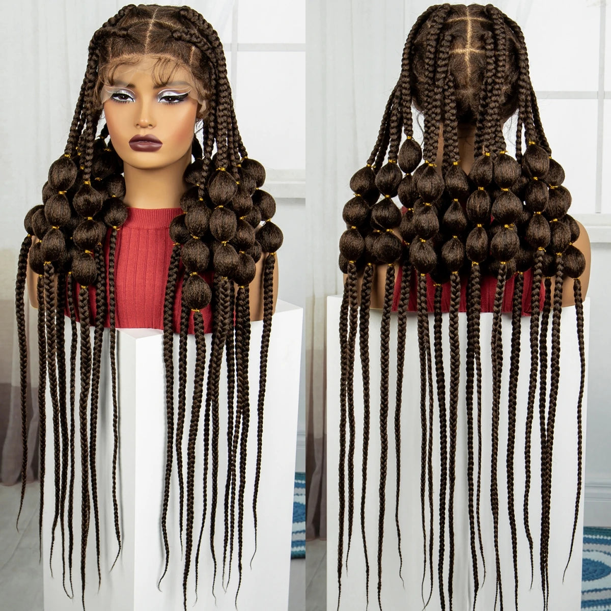 40" Blonde Knotless Bantu Braids Wig | Handmade Full Lace | Baby Hair Luxegan