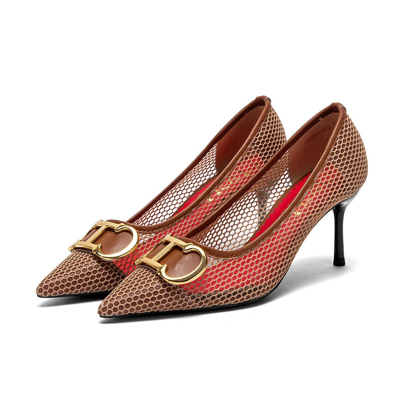 Spring New Hollow Business Pumps | Sophisticated 7cm Red T-Strap Heels | Elegant "Pointed Toe" Canvas Evening Shoes | "Dignified" High-Street Footwear for Radiant Versatile Styling Luxegan