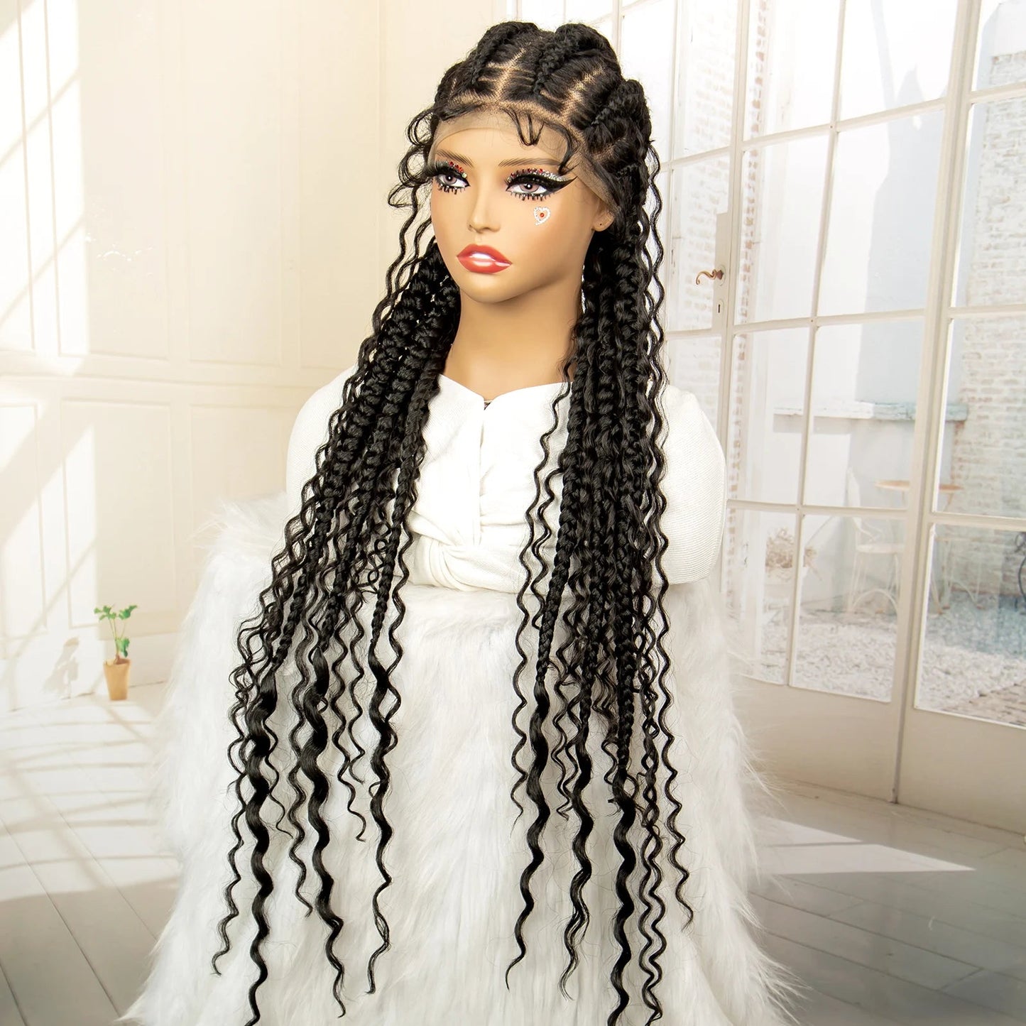 Boho Cornrow & Knotless Box Braids Wig | Full Lace | Kanekalon Hair | Women's Braided Wig Luxegan