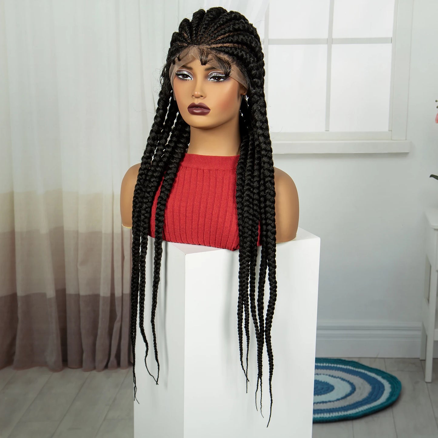 32" Natural Cornrow Knotless Braids Wig | Full Lace | Baby Hair Luxegan