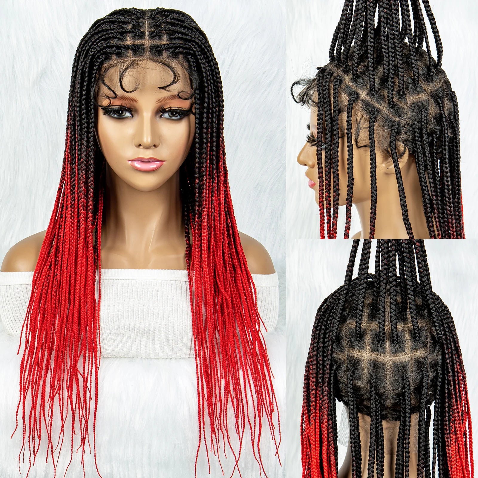 Colorful Knotless Box Braids Wig | Full Lace Front with Baby Hair Luxegan