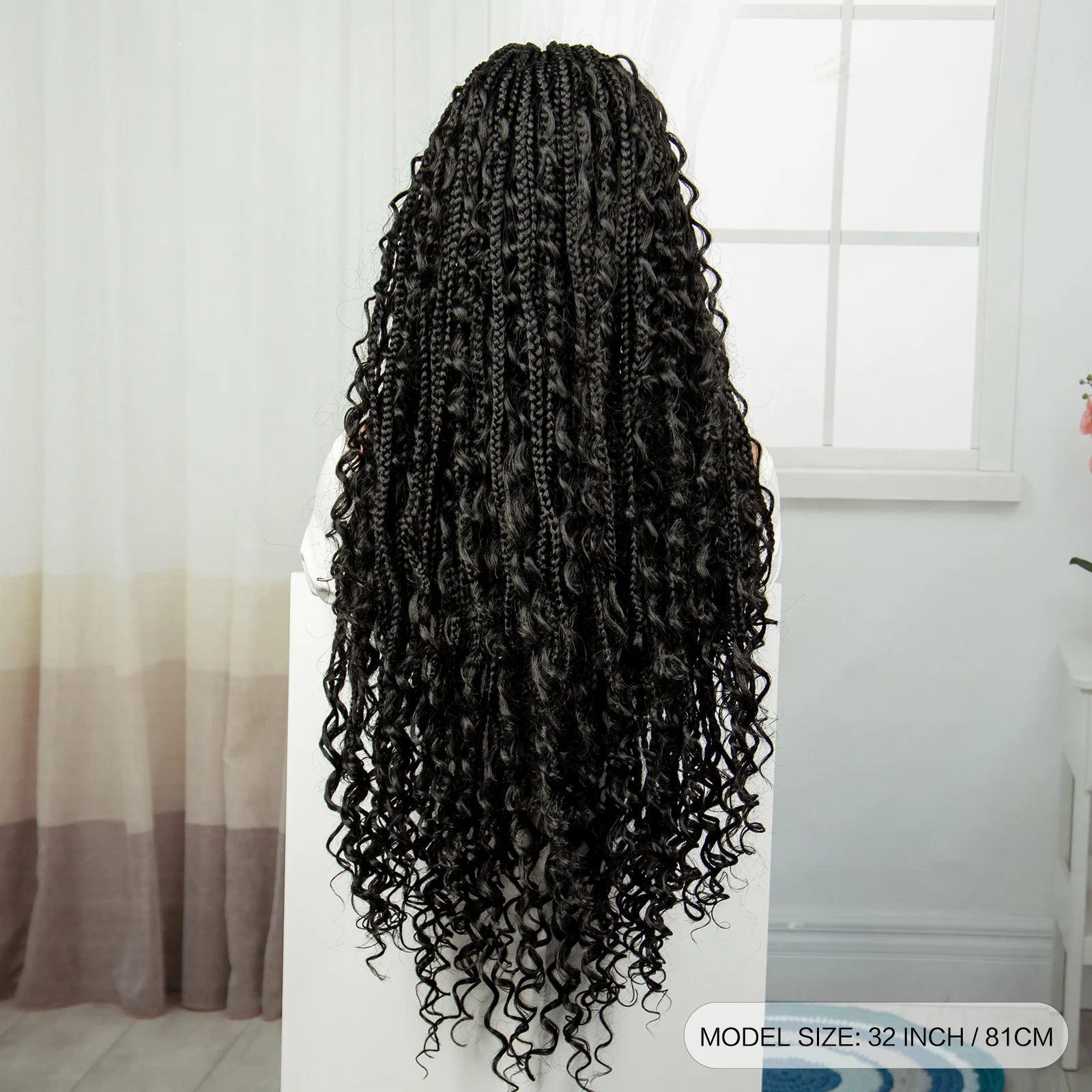 36" Knotless Box Braids Wig | Bohemian Style | Curly Ends | Lace Front | With Baby Hair | For Black Women