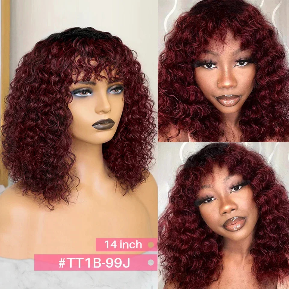 Rebecca Highlight Kinky Jerry Curly Wig | 200% Density Human Hair with Bangs Luxegan