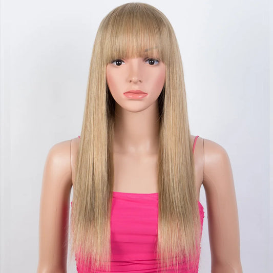 Honey Blonde Highlight Bob Wig | Straight Human Hair with Bangs