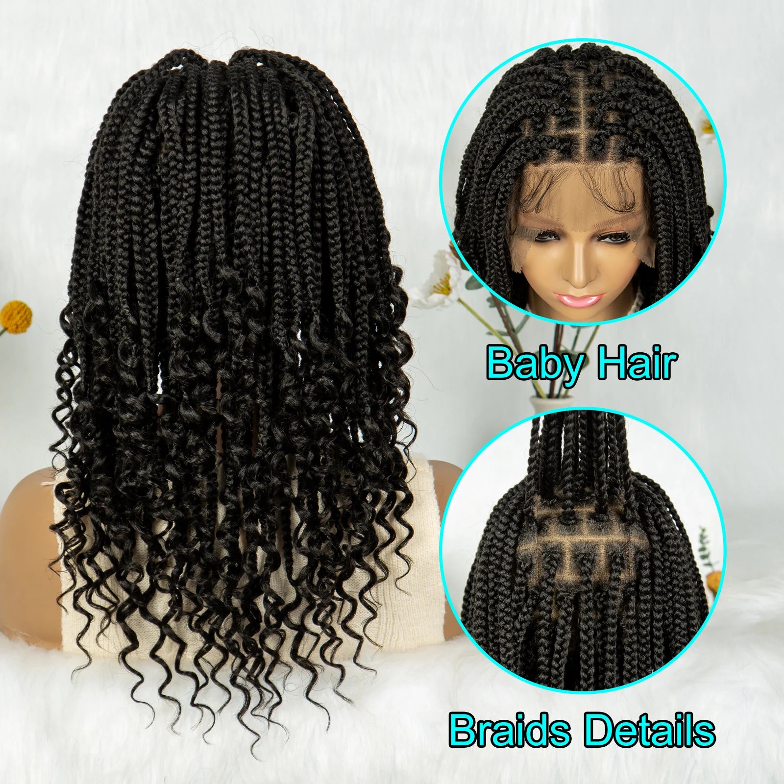 KIMA Short Box Braids Wig | Full Lace Top Cornrows & Curly Ends Luxegan