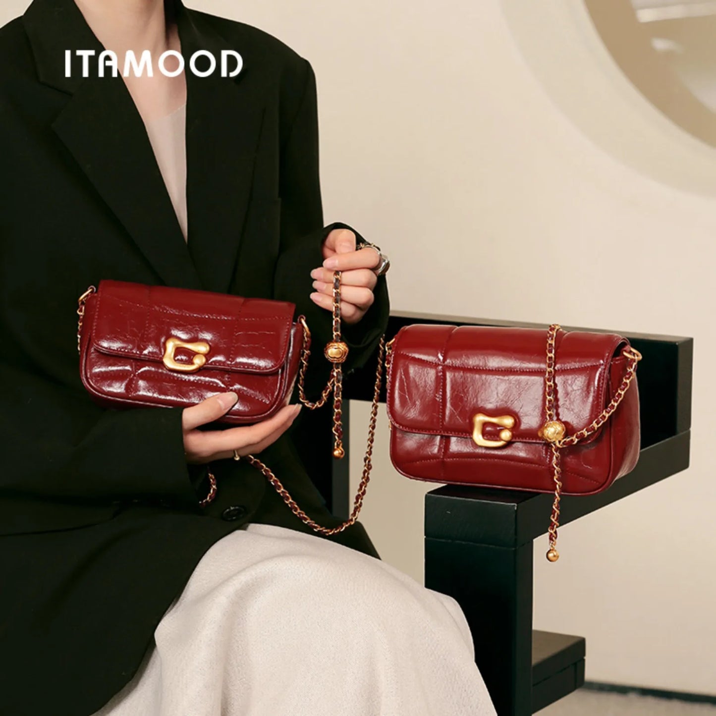Genuine Leather Crossbody Bag | Luxury Brand Shoulder Bag with Chain Strap & Unique Design Quilted Handbag Luxegan