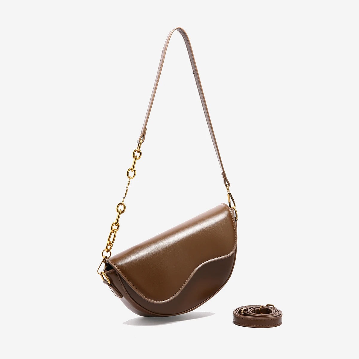 Small Leather Saddle Bag | Vintage Underarm Handbag & Chain Crossbody Purse Luxegan