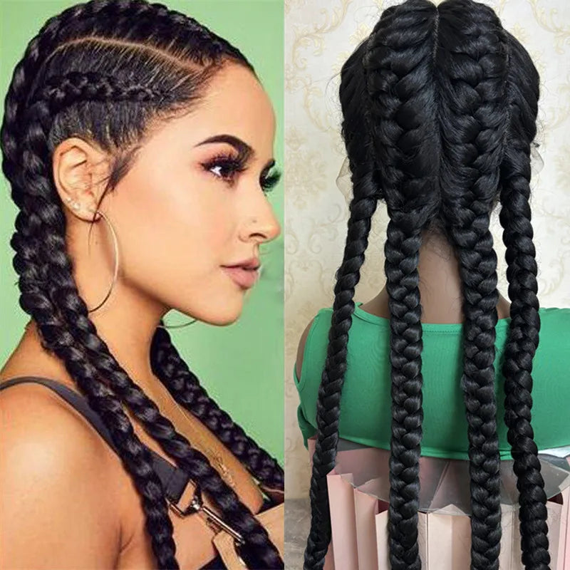 4-Braids Full Lace Braided Wig | Natural Dark Synthetic Wig | Heat Resistant | Black Women Luxegan