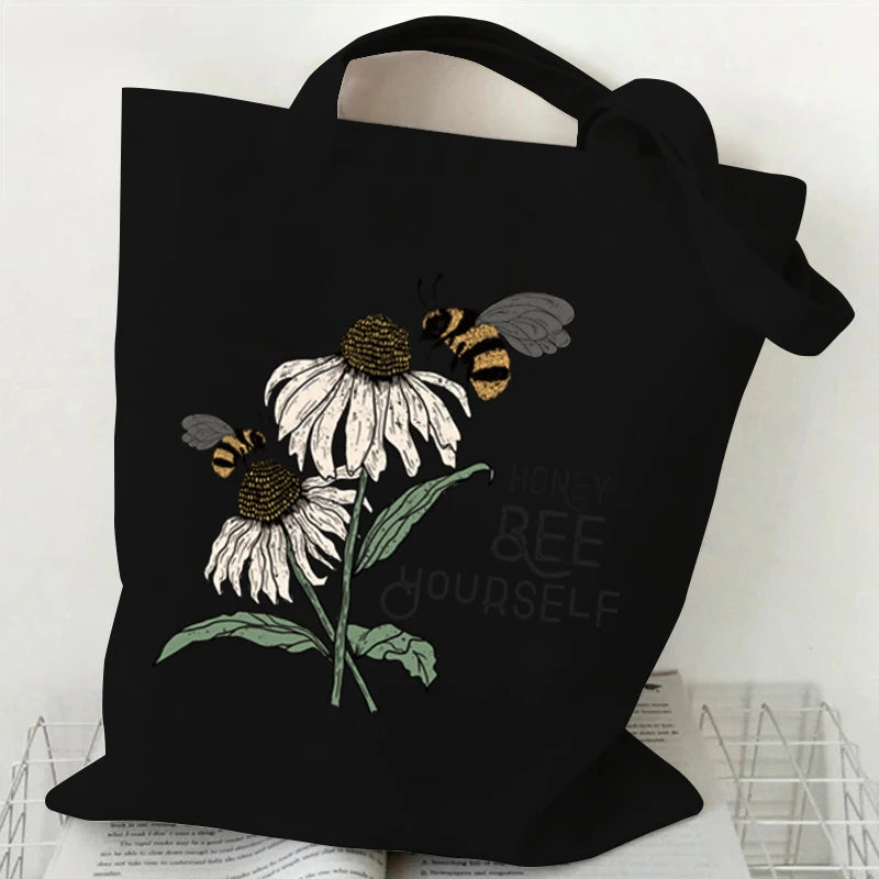 "Spread Kindness" Sunflower Bee Canvas Tote Bag | Versatile Underarm Shoulder Handbag for Commuter, Work & Student Luxegan