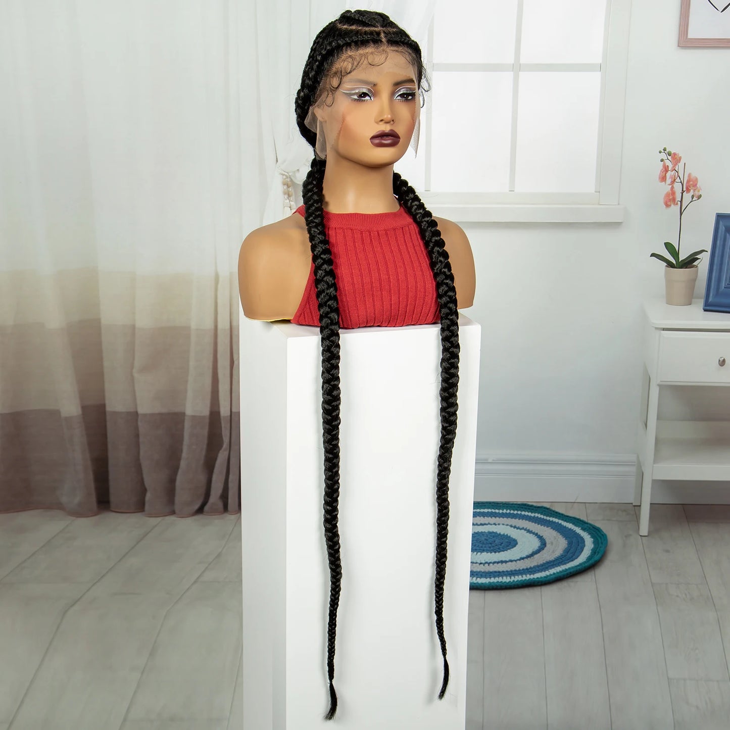 48" Super Long Cornrow Knotless Braids Wig | Full Lace Frontal Luxegan