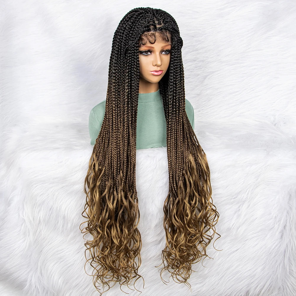 Gradient Water Wave Knotless Box Braids Wig | 9x6 Lace Front | Baby Hair Luxegan
