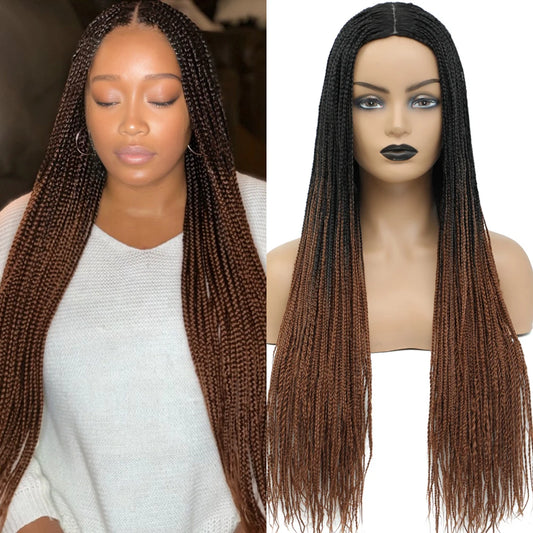 26" Long Box Braided Crochet Wig | Knotless Micro Twist Braids | Synthetic Hair Wig | 1B, 1B/27, 1B/30, 1B/Grey