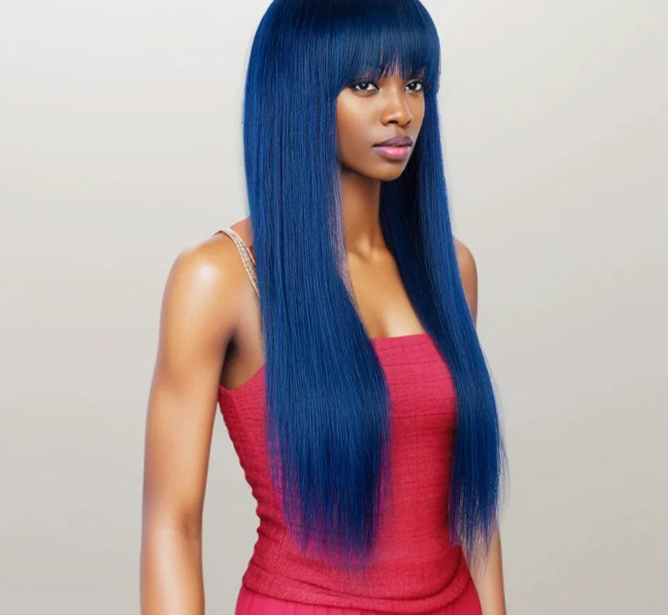 Dirty Pink Straight Human Hair Wig with Bangs | Full Machine Made Brazilian Remy for Women (Wear & Go) Luxegan