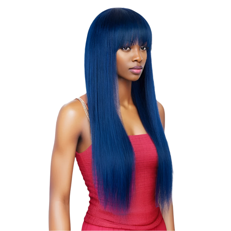 Ginger Orange Straight Human Hair Wig with Bangs | Full Machine Made Peruvian Remy Hair (Wear & Go) Luxegan