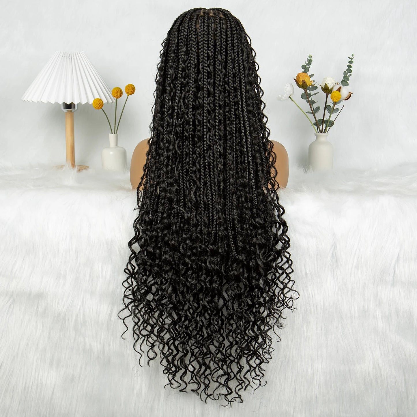 Transparent Full Lace Goddess Boho Box Braids Wig with Baby Hair Luxegan