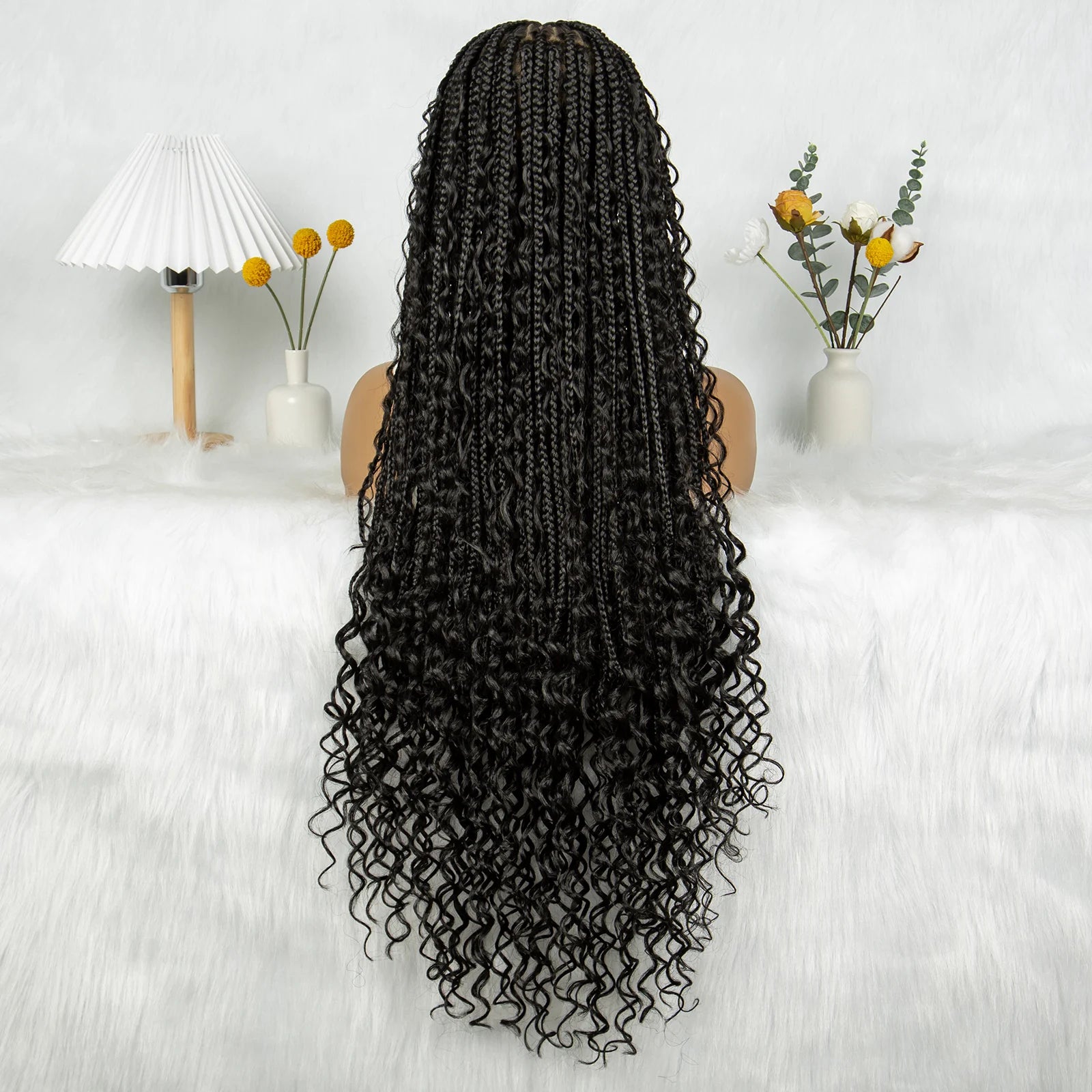 Transparent Full Lace Goddess Boho Box Braids Wig with Baby Hair Luxegan