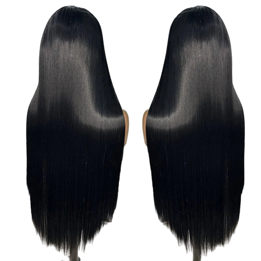 30-Inch Jet Black Silky Straight Futura Synthetic 13x4 Lace Front Wig - 150% Density Glueless Pre-Plucked Hairline Long Straight Wig - Japan Heat-Resistant Fiber Free Part Wig for Black Women (#1 Black) Luxegan