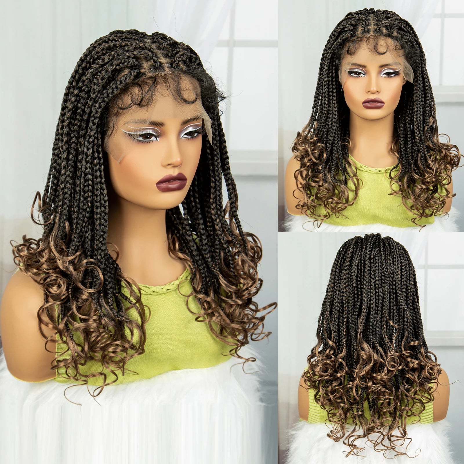Burgundy Knotless Braids Wig with Curly Ends | 9x6 Lace Front | Blended Box Braids Luxegan