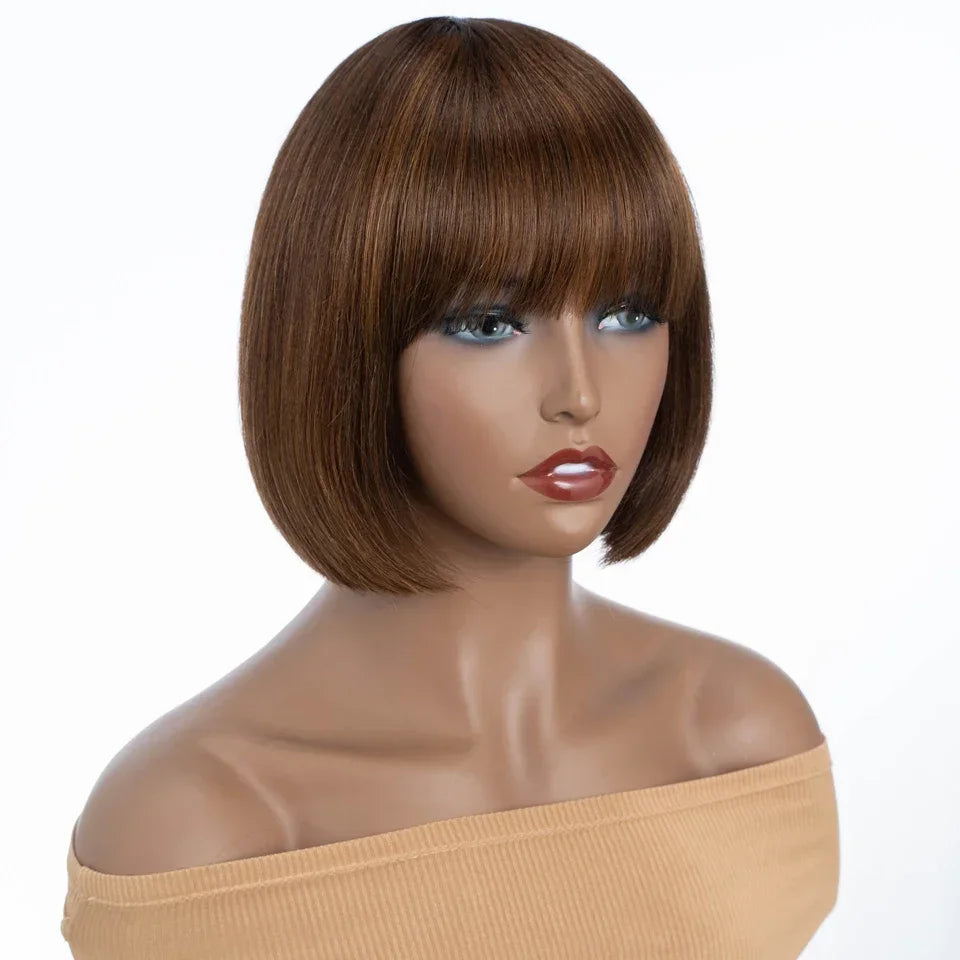 Rebecca Orange Blonde & 99J Red Straight Bob Wig with Bangs | Human Hair Machine Made Luxegan
