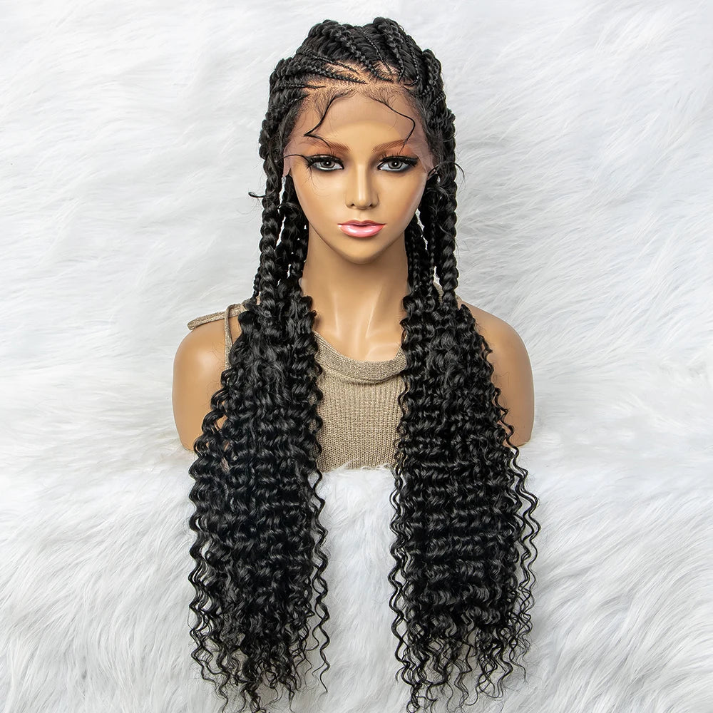 Water Wave Braided Lace Front Wig with Baby Hair | Soft Synthetic African Braids Luxegan