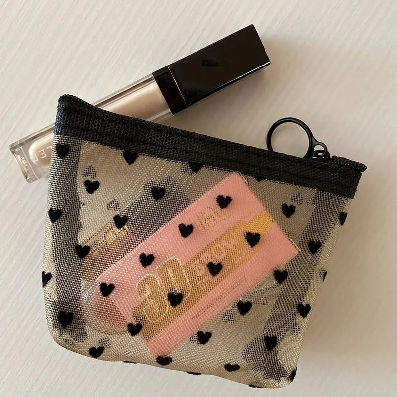 Women Black Small Coin Wallet Bags | Mesh Transparent Earphone Money Key Card Holder | Girl Small Purse Pouch Luxegan