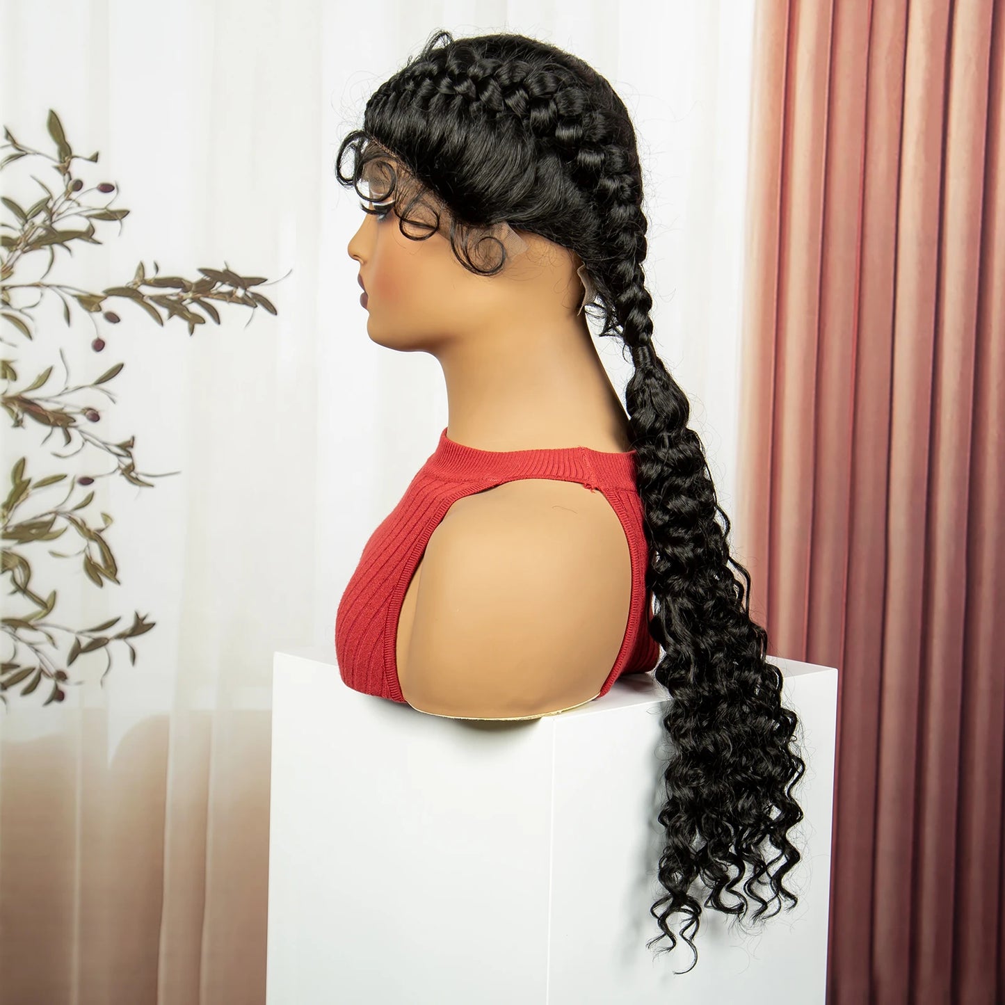 Curly Cornrow Twist Braids Wig | 13x1 T Part Lace | Water Wave | Black Women Luxegan