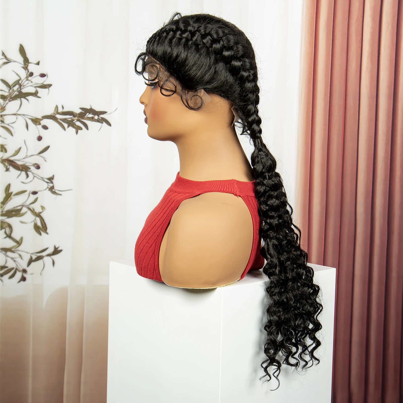 Curly Cornrow Twist Braids Wig | 13x1 T Part Lace | Water Wave | Black Women Luxegan