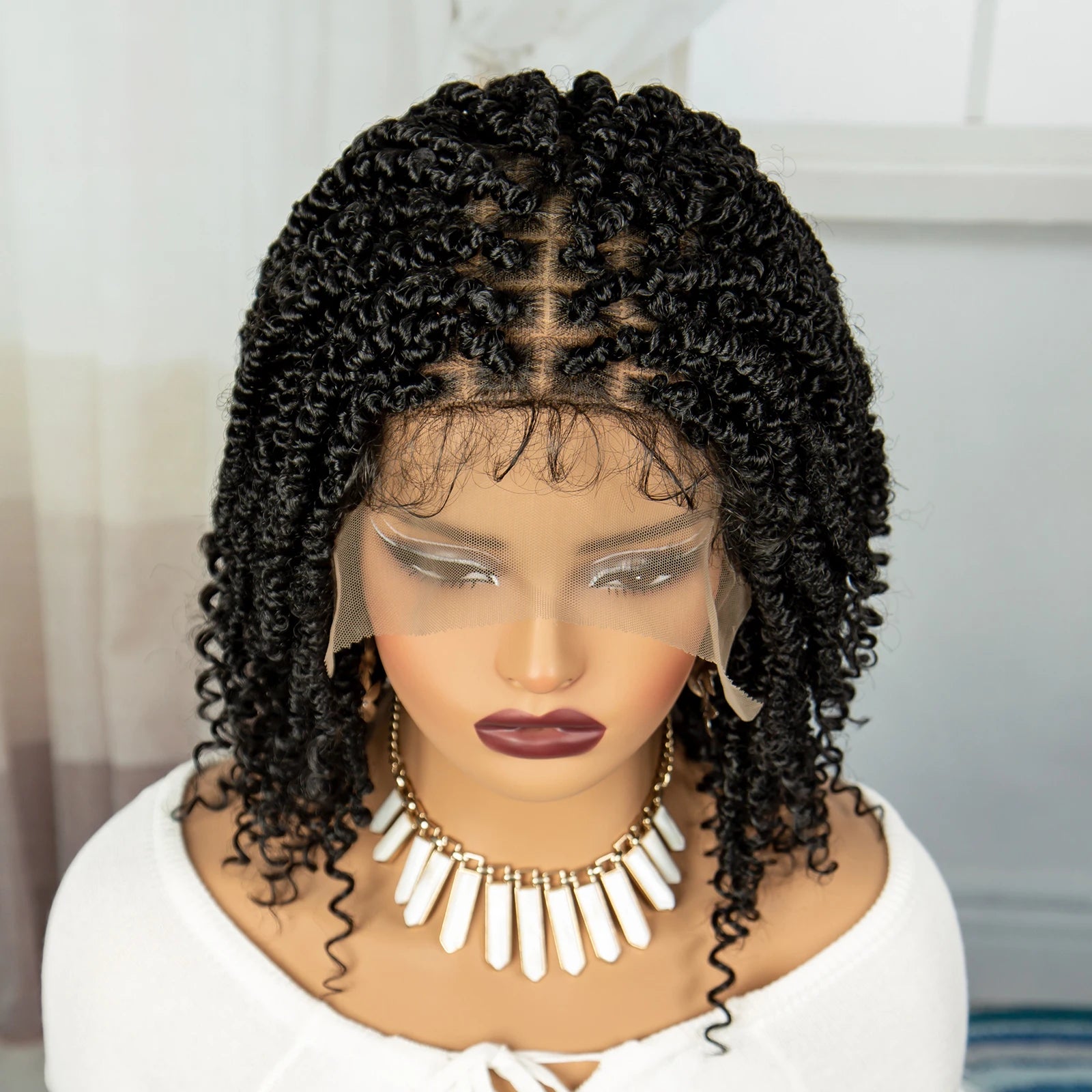 Burgundy Knotless Box Braids Bob Wig with Curly Ends | Lace Front Luxegan